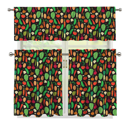 Cute Vegan Pattern Print 3 Piece Kitchen Curtains