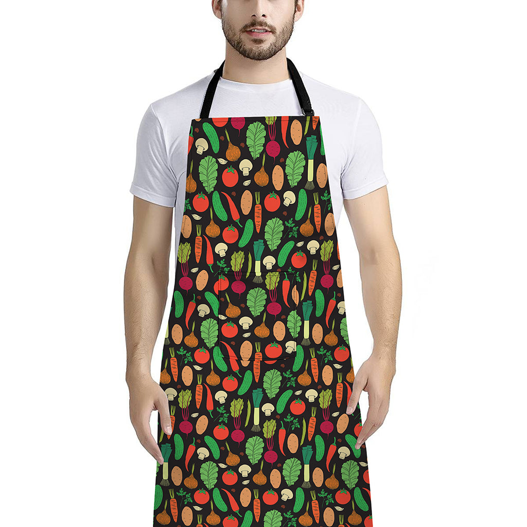 Cute Vegan Pattern Print Bib Apron With Pocket