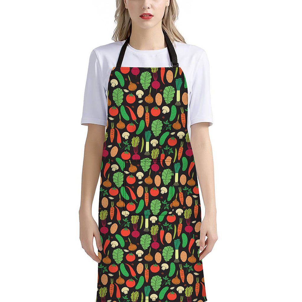 Cute Vegan Pattern Print Bib Apron With Pocket