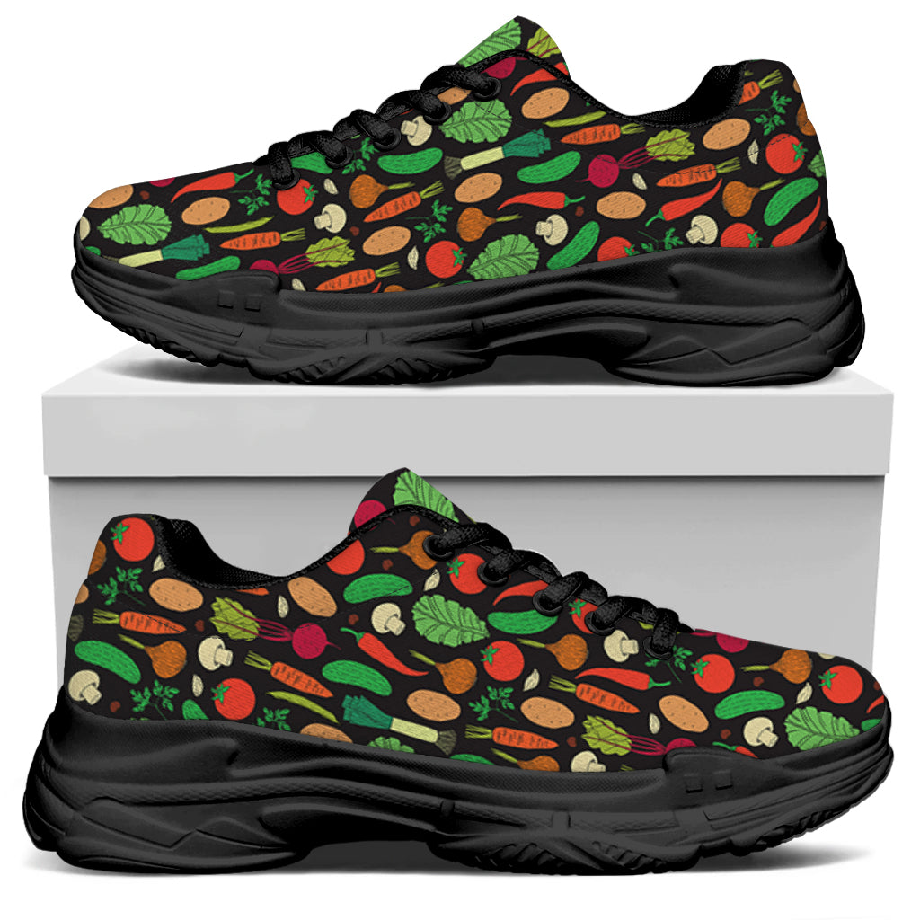 Cute Vegan Pattern Print Black Chunky Shoes