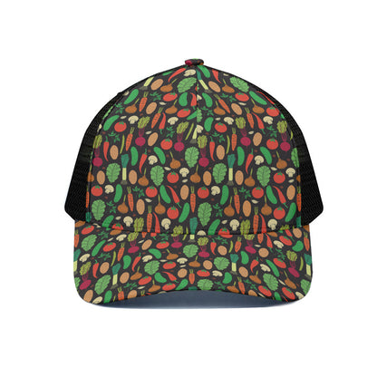 Cute Vegan Pattern Print Black Mesh Trucker Cap