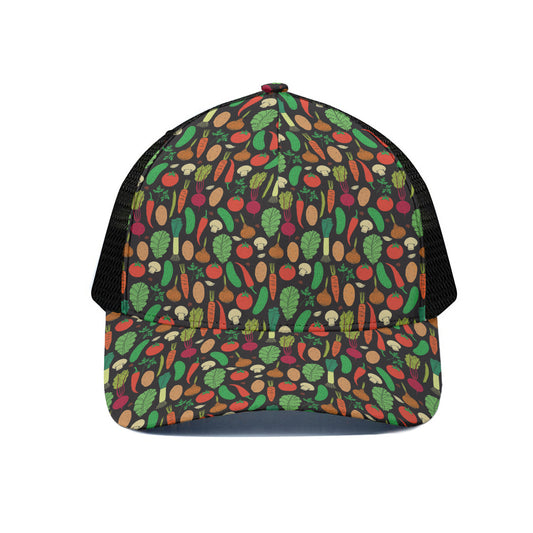 Cute Vegan Pattern Print Black Mesh Trucker Cap