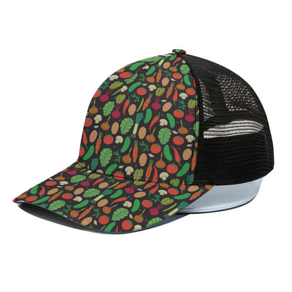 Cute Vegan Pattern Print Black Mesh Trucker Cap