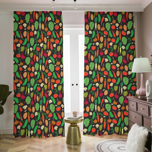 Cute Vegan Pattern Print Blackout Pencil Pleat Curtains
