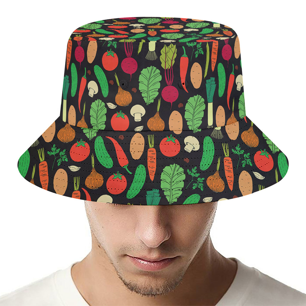 Cute Vegan Pattern Print Bucket Hat