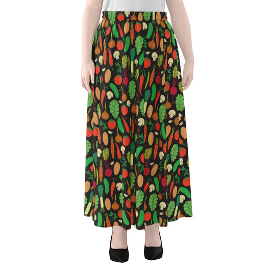 Cute Vegan Pattern Print Chiffon Maxi Skirt