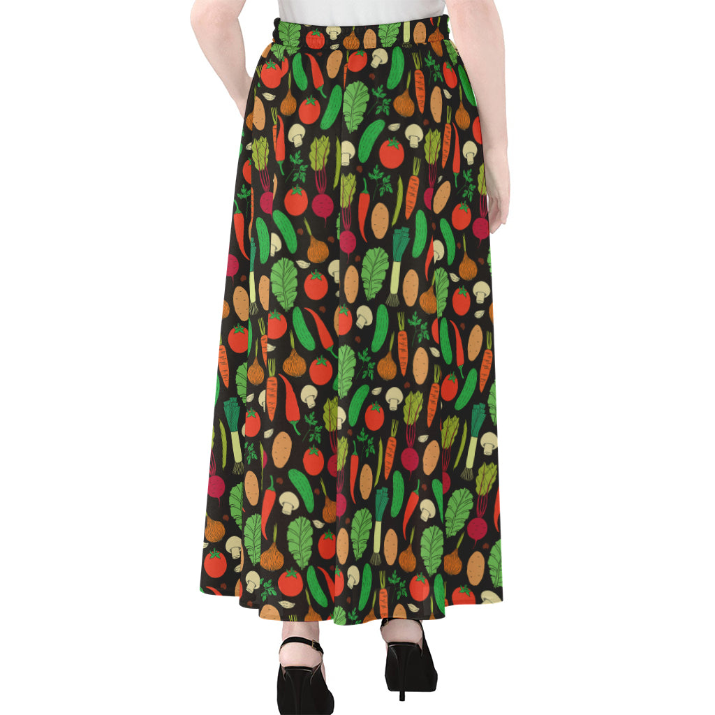 Cute Vegan Pattern Print Chiffon Maxi Skirt