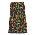 Cute Vegan Pattern Print Cotton Front Slit Maxi Skirt