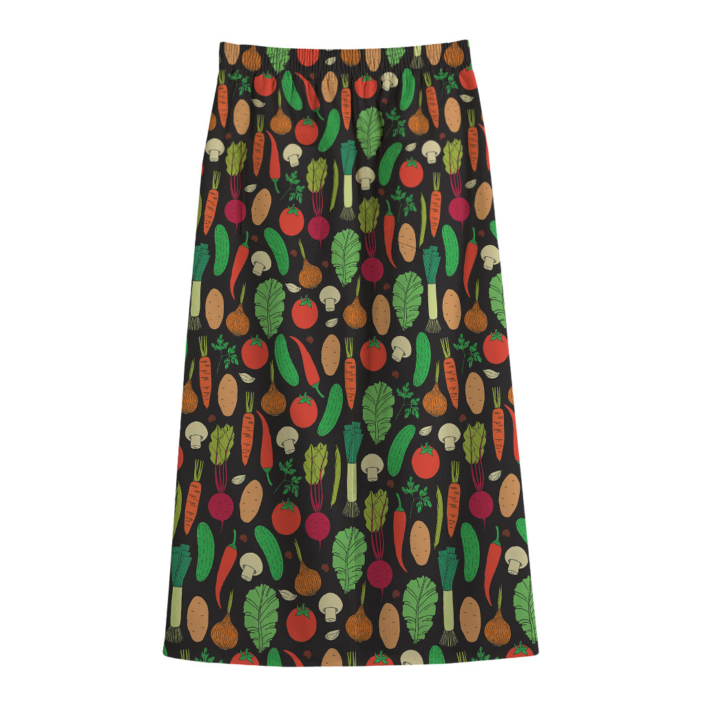 Cute Vegan Pattern Print Cotton Front Slit Maxi Skirt