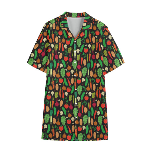 Cute Vegan Pattern Print Cotton Hawaiian Shirt