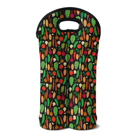Cute Vegan Pattern Print Double Neoprene Wine Tote