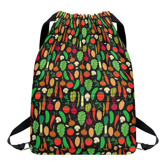 Cute Vegan Pattern Print Drawstring Backpack