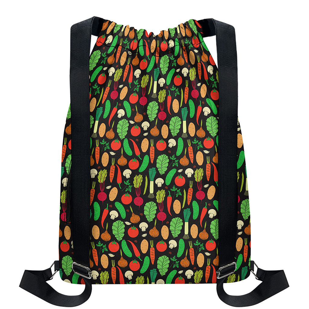 Cute Vegan Pattern Print Drawstring Backpack