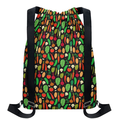 Cute Vegan Pattern Print Drawstring Backpack