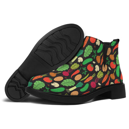 Cute Vegan Pattern Print Flat Ankle Boots