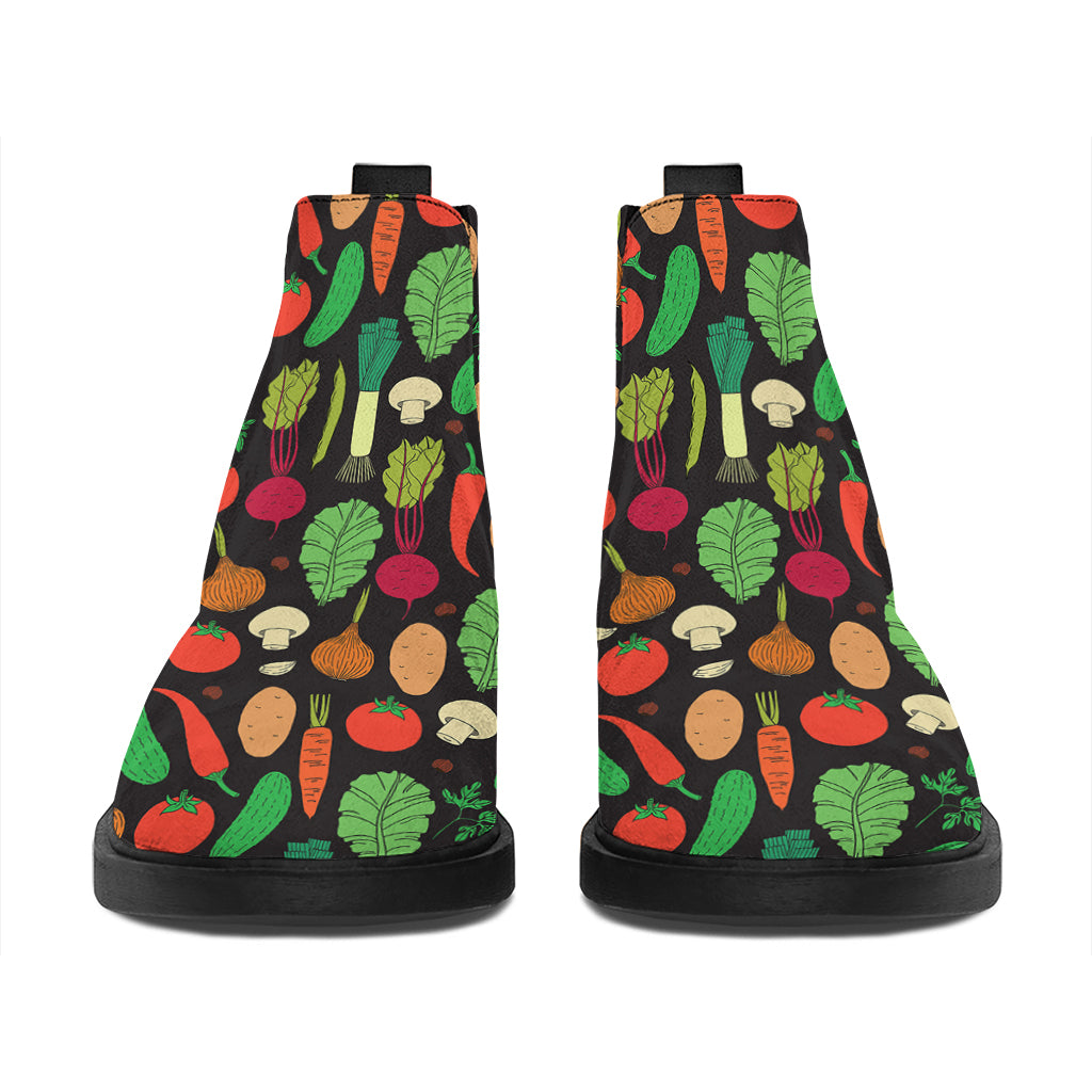 Cute Vegan Pattern Print Flat Ankle Boots
