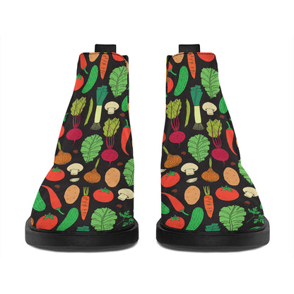 Cute Vegan Pattern Print Flat Ankle Boots
