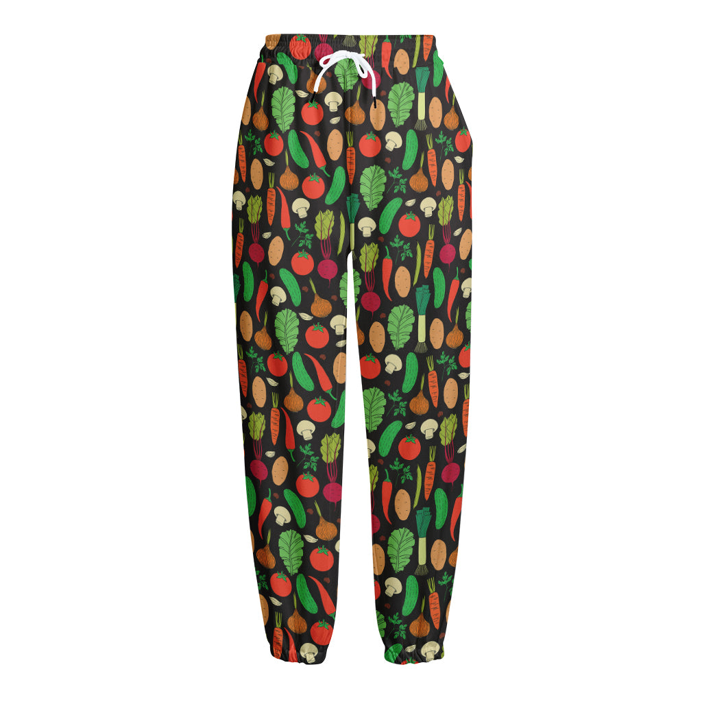 Cute Vegan Pattern Print Fleece Lined Knit Pants