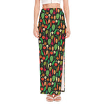 Cute Vegan Pattern Print High Slit Maxi Skirt