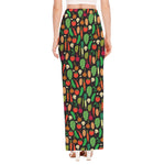 Cute Vegan Pattern Print High Slit Maxi Skirt