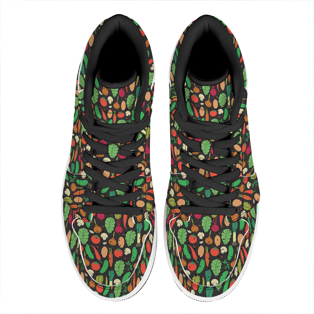 Cute Vegan Pattern Print High Top Leather Sneakers