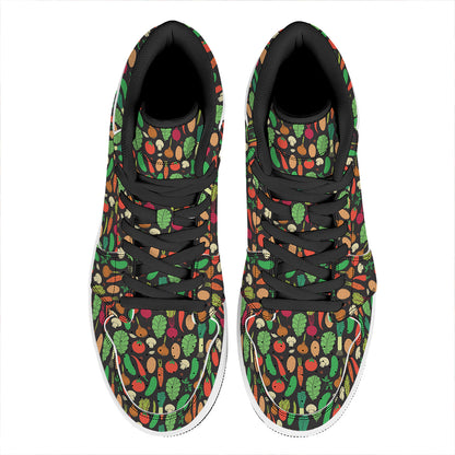 Cute Vegan Pattern Print High Top Leather Sneakers