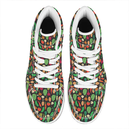 Cute Vegan Pattern Print High Top Leather Sneakers