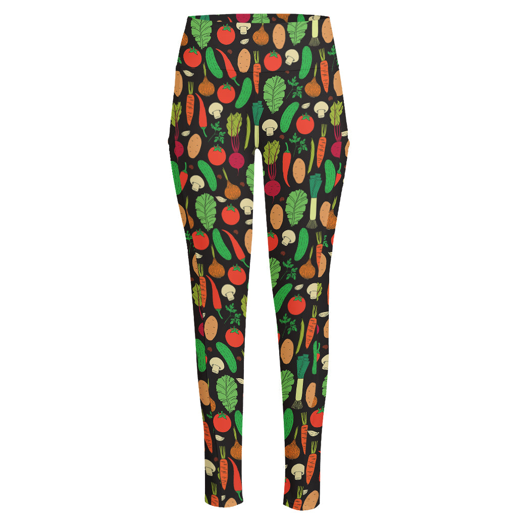 Cute Vegan Pattern Print High-Waisted Pocket Leggings