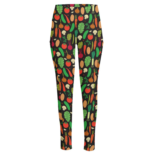 Cute Vegan Pattern Print High-Waisted Pocket Leggings