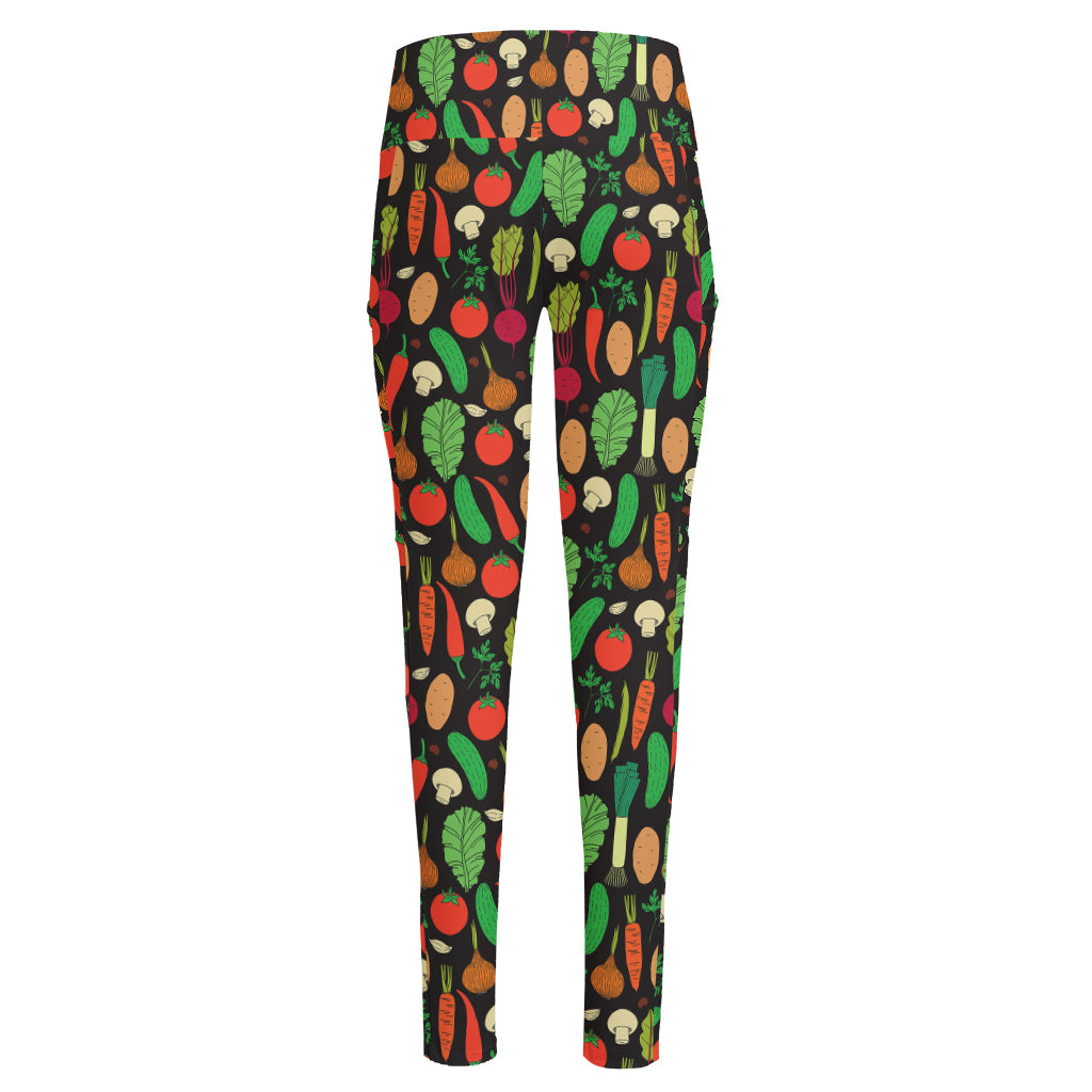 Cute Vegan Pattern Print High-Waisted Pocket Leggings