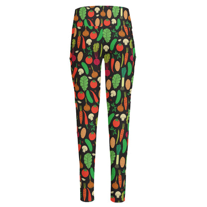 Cute Vegan Pattern Print High-Waisted Pocket Leggings