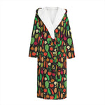 Cute Vegan Pattern Print Hooded Bathrobe