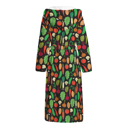 Cute Vegan Pattern Print Hooded Bathrobe