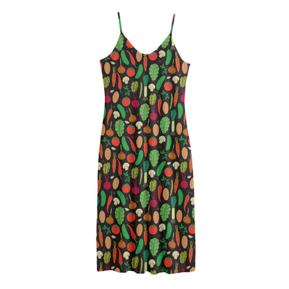 Cute Vegan Pattern Print Jersey Midi Cami Dress