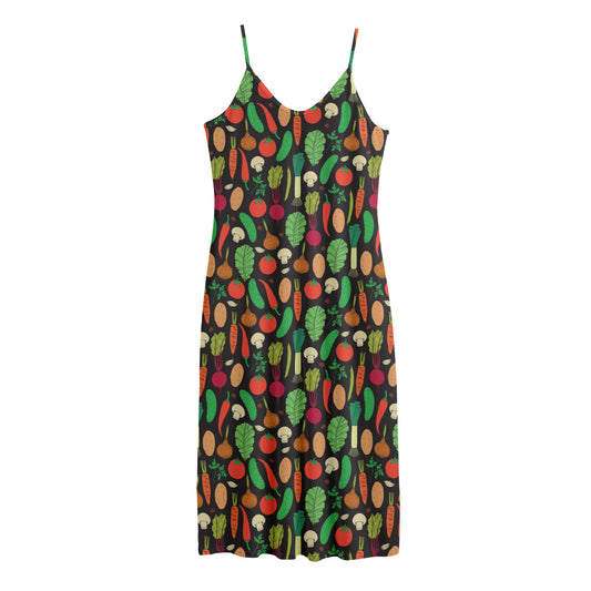 Cute Vegan Pattern Print Jersey Midi Cami Dress