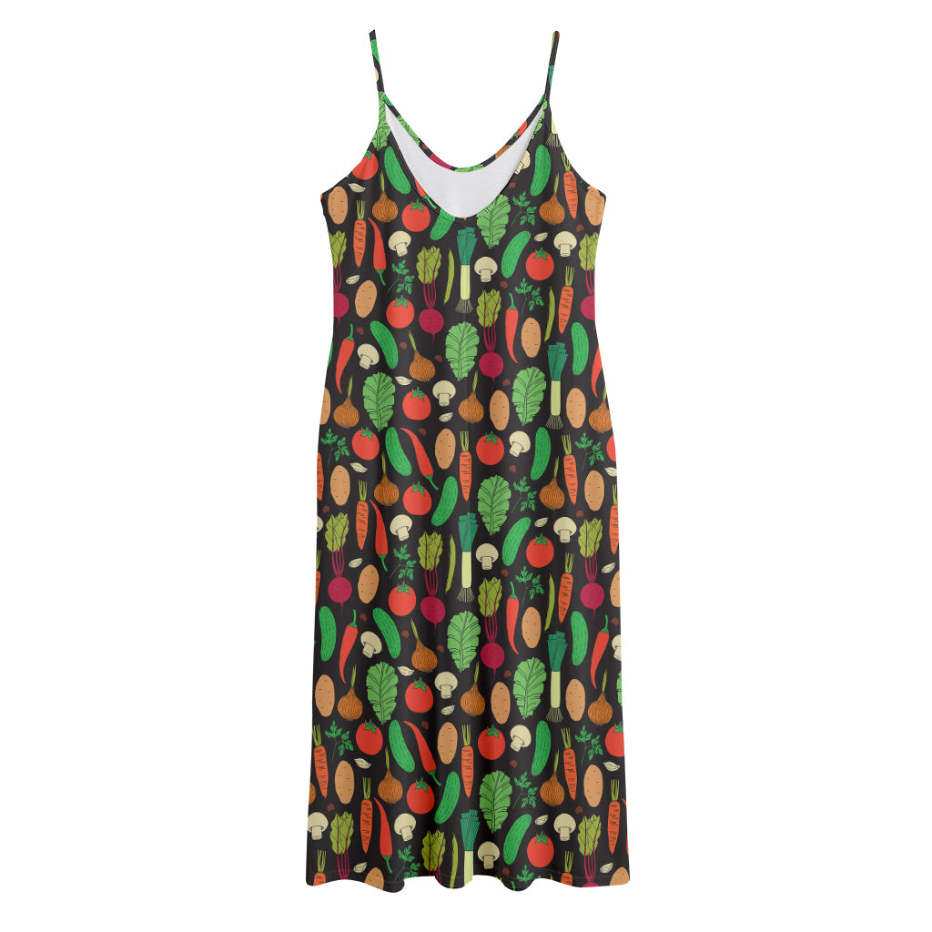 Cute Vegan Pattern Print Jersey Midi Cami Dress