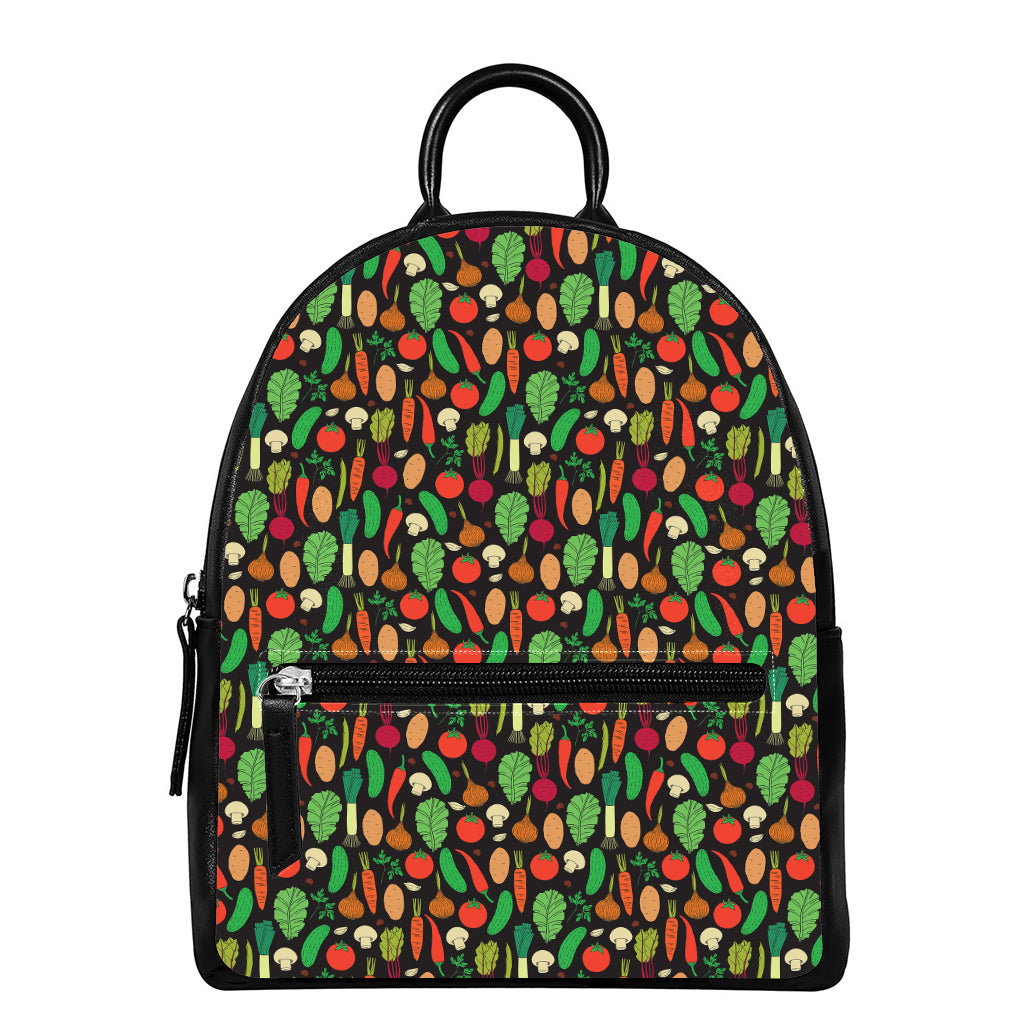 Cute Vegan Pattern Print Leather Backpack