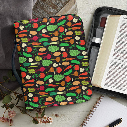 Cute Vegan Pattern Print Leather Bible Cover