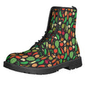 Cute Vegan Pattern Print Lace-Up Boots