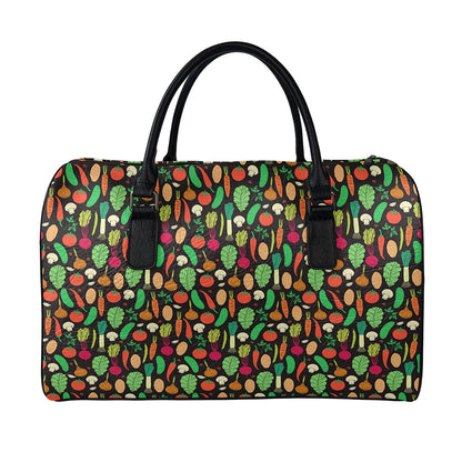 Cute Vegan Pattern Print Leather Duffle Bag