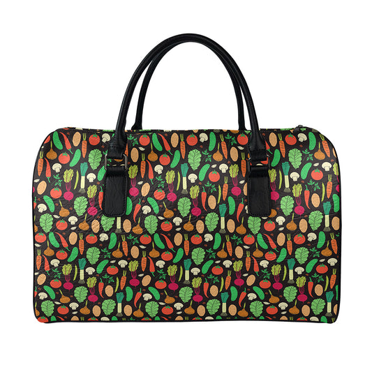 Cute Vegan Pattern Print Leather Duffle Bag