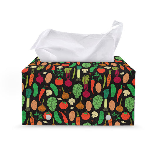 Cute Vegan Pattern Print Leather Tissue Box Cover