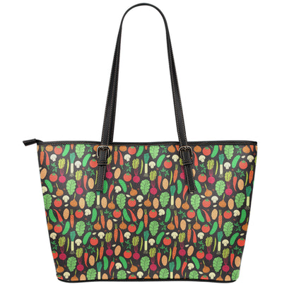 Cute Vegan Pattern Print Leather Tote Bag