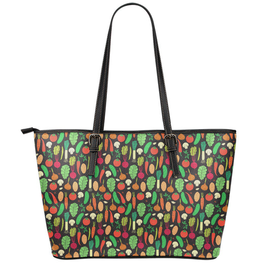 Cute Vegan Pattern Print Leather Tote Bag