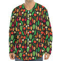 Cute Vegan Pattern Print Long Sleeve Baseball Jersey