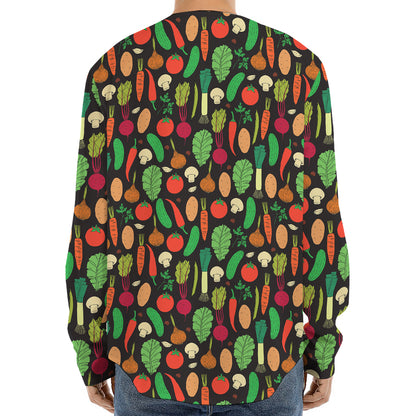 Cute Vegan Pattern Print Long Sleeve Baseball Jersey