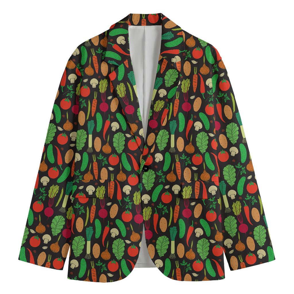 Cute Vegan Pattern Print Men's Cotton Blazer