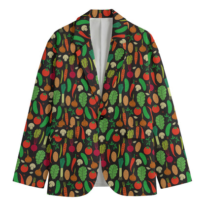Cute Vegan Pattern Print Men's Cotton Blazer