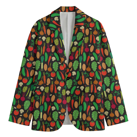 Cute Vegan Pattern Print Men's Cotton Blazer