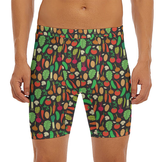 Cute Vegan Pattern Print Men's Long Boxer Briefs